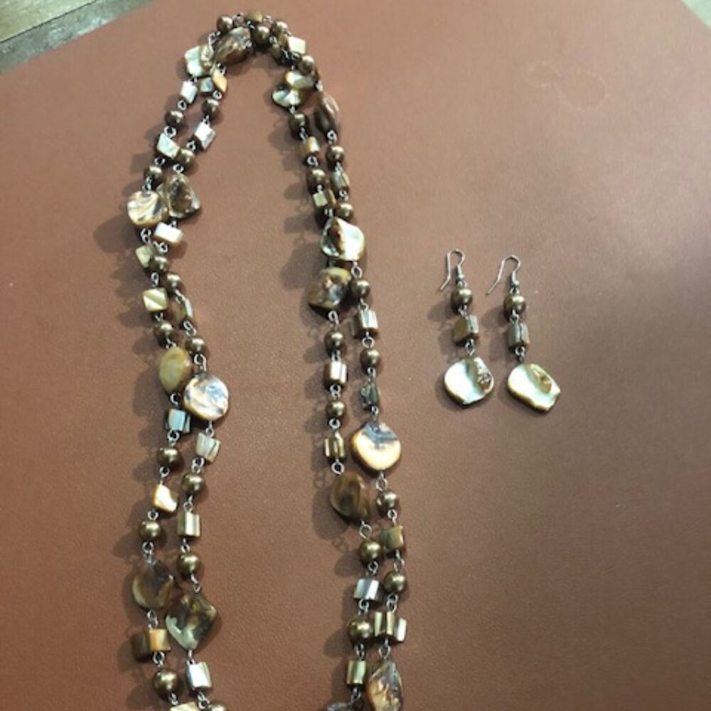 Gold Bead Necklace with Earrings